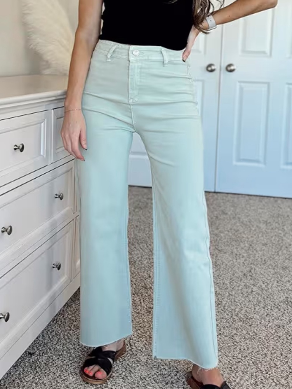 High-Rise Wide Leg Women's Jeans - Mint Green